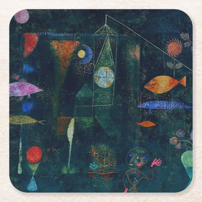 Paul Klee Fish Magic Abstrakte Malerei Grafik Rechteckiger Pappuntersetzer (Vorderseite)