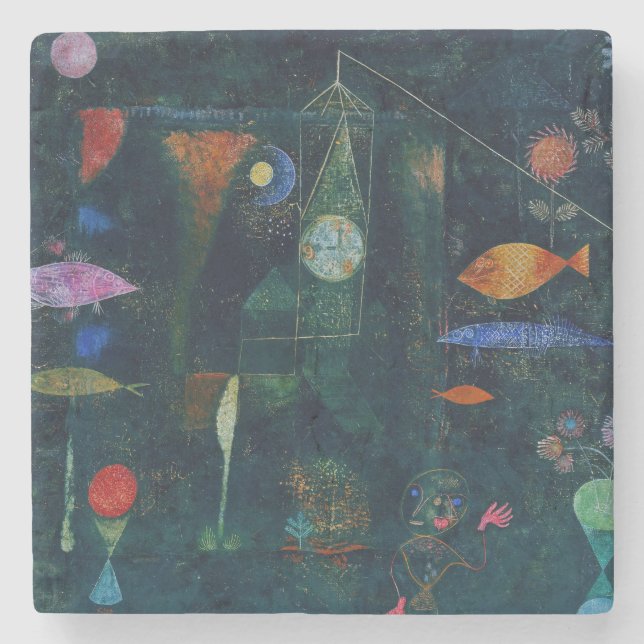 Paul Klee Fish Magic Abstrakte Malerei Grafik Steinuntersetzer (Vorderseite)