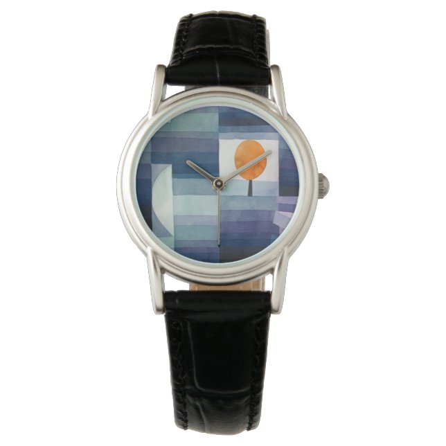 Paul Klee Harbinger vom Herbst. Blaue geometrische Armbanduhr (Vorderseite)