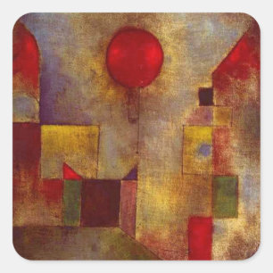 Paul Klee Roter Ballon Abstrakte Farbige Kunst  Quadratischer Aufkleber