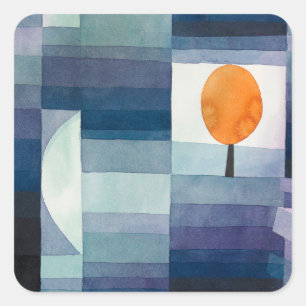 Paul Klee Vorbote des Herbstes Blau Moderne Abstra Quadratischer Aufkleber
