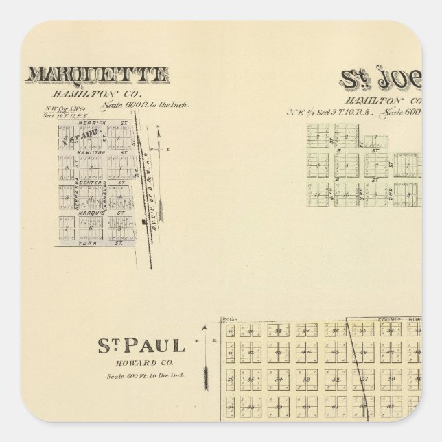 Paul, Marquette und St. Joe, Nebraska Quadratischer Aufkleber (Vorderseite)