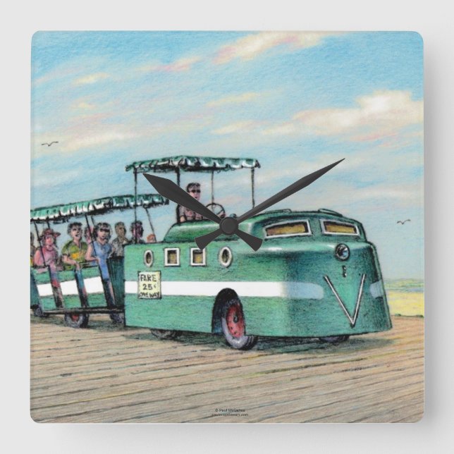 Paul McGehee "The Boardwalk Train" Clock Quadratische Wanduhr (Vorderseite)