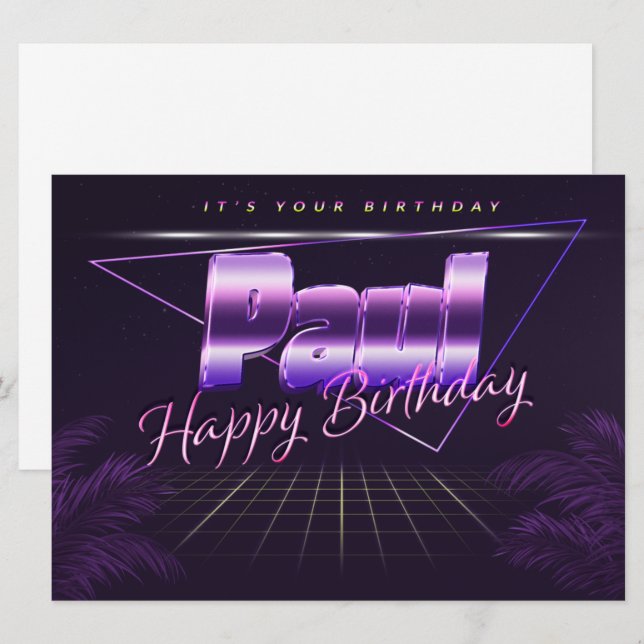 Paul Nom prénom carte rétro lilas anniversaire (Devant / Derrière)