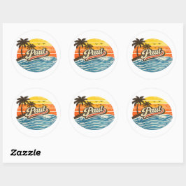 Paul Retro Sunset Name Design Runder Aufkleber