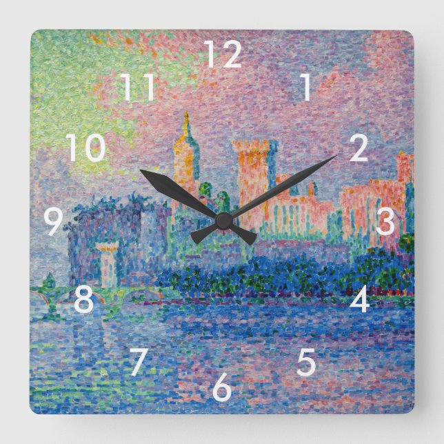 Paul Signac - Der Papstpalast, Avignon Quadratische Wanduhr (Vorderseite)
