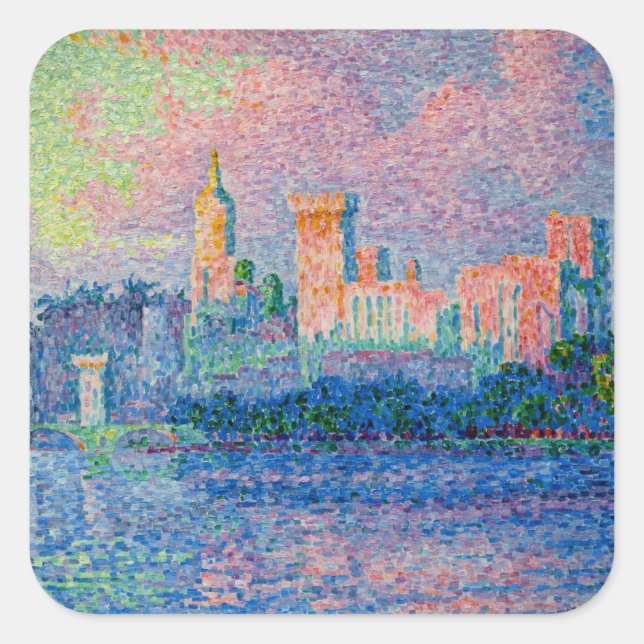 Paul Signac - Der Papstpalast, Avignon Quadratischer Aufkleber (Vorderseite)