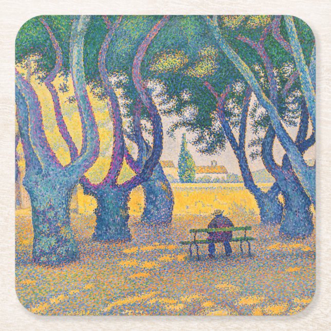 Paul Signac - Place des Lices, Saint-Tropez Rechteckiger Pappuntersetzer (Vorderseite)
