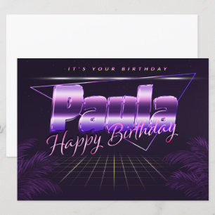 Paula Name Prénom lila retro Carte Anniversaire