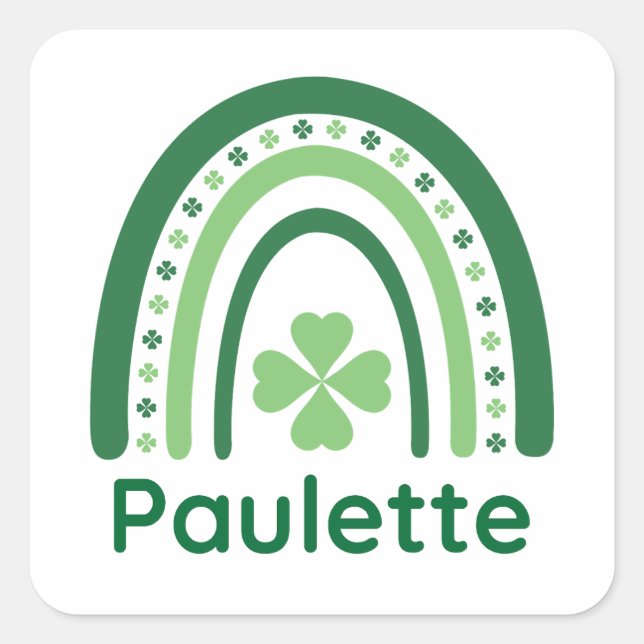 Paulette Name Clover Boho Rainbow Quadratischer Aufkleber (Vorderseite)