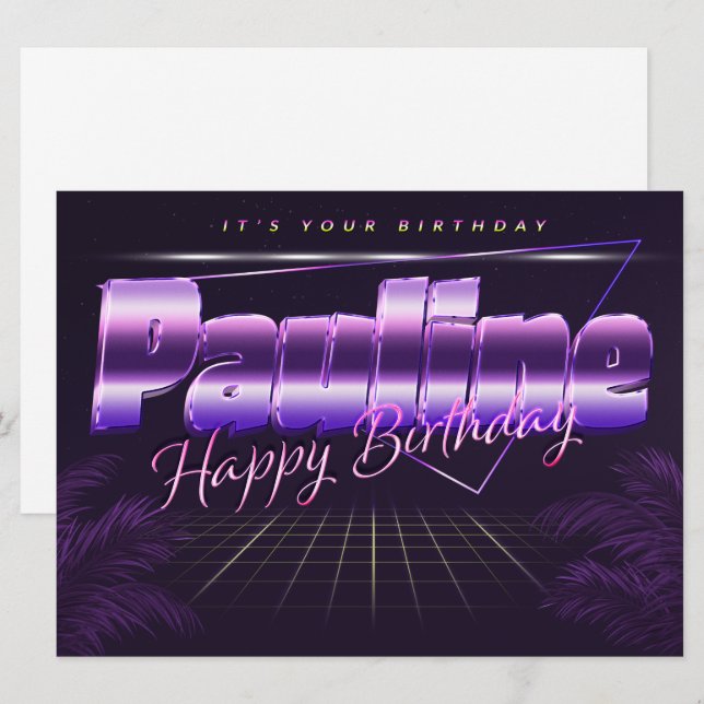 Pauline Nom Prénom carte rétro lilas Anniversaire (Devant / Derrière)