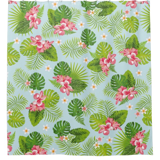 Paume Leaf vert Hibiscus rose rideau de douche (Devant)