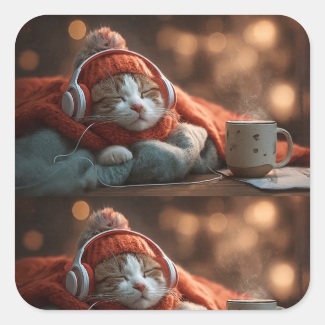 Pause Doux – Autocollant Chat D'hiver Confortable (Devant)
