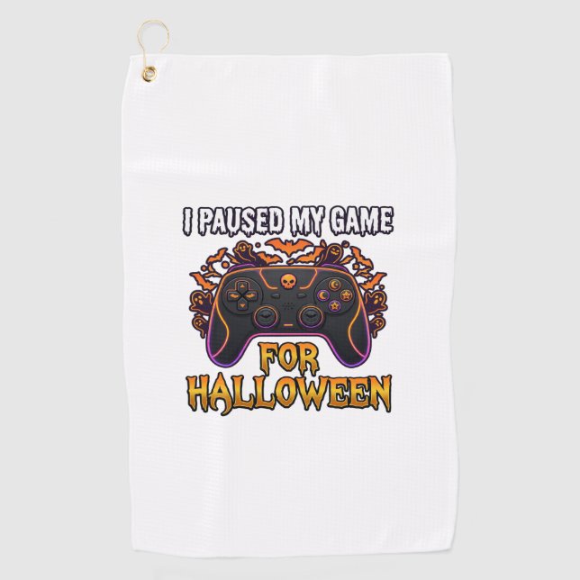 Pausiertes Spiel Halloween-Controller Fledermäuse  Golfhandtuch (Vorderseite)