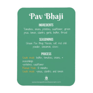 Pav Bhaji Recette Magnet pour pot instantané