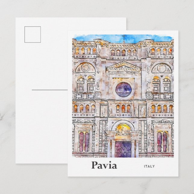 Pavia Italy Travel Watercolor Hand Drawing Postkarte (Vorne/Hinten)