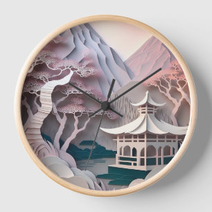 Pavillon de découpe de papier Horloge murale paysa
