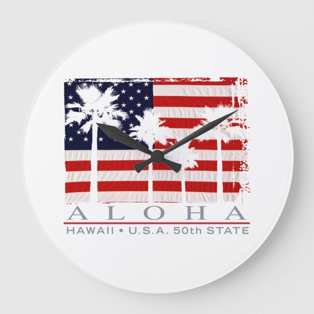 Pavillon de palme Hawaii Aloha Patriotique Horloge (Recto)