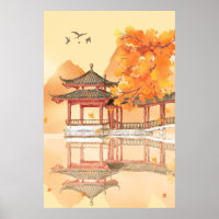 Pavillon-See Herbstlandschaftsposter