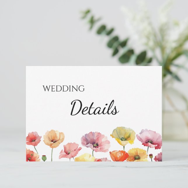 Pavot coloré fleurs sauvages mariage carte d'encei (Debout devant)