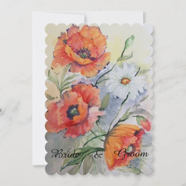 Pavot floral à aquarelle avec faire-part de mariag (Devant)