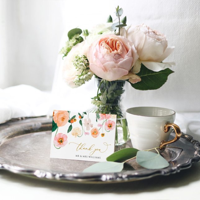 Pavot rose Mariage Carte de remerciements (Créateur téléchargé)