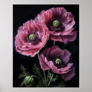 Pavot rose Oriental Fleurs Art Imprimer Poster