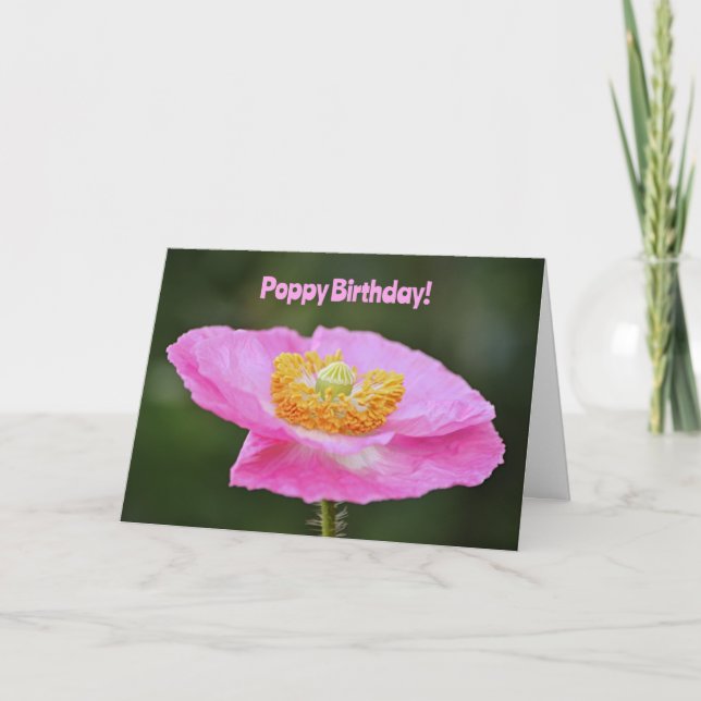Pavot rose Pun Carte Anniversaire (Devant)