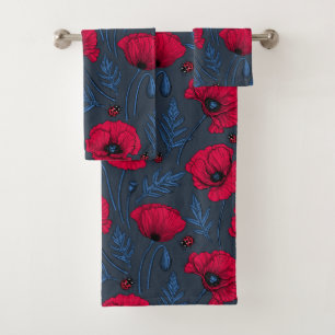 Pavot rouge et coccinelle bleu foncé