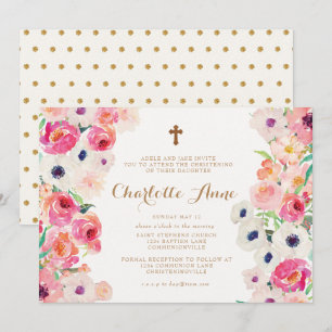 Pavots cultivés et invitation rose de baptême de