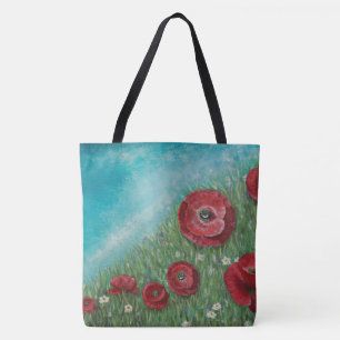 Pavots rouges sur un sac fourre-tout à colline