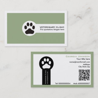 Paw and QR code sage green Vet/Veterinary Clinic  Visitenkarte