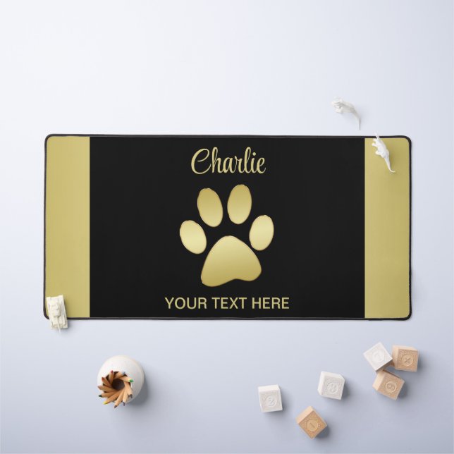 Paw chien brillant or sur arrière - plan noir (Tableau pour enfants)