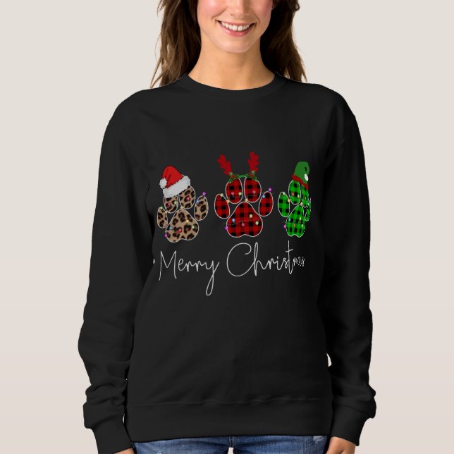 Paw Dogs Buffalo Plaid & Leopard Design Merry Chri Sweatshirt (Vorderseite)