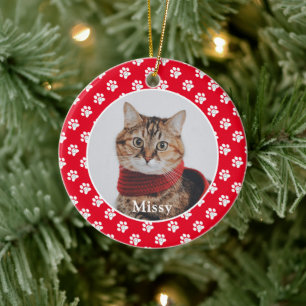 Paw druckt benutzerdefinierten Foto-Katze-Namen fü Keramik Ornament