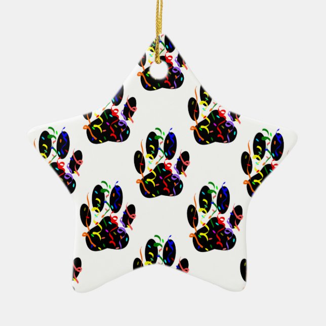 Paw druckt Confetti und Party Streamer Muster Keramikornament (Vorne)
