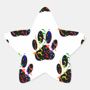 Paw druckt Confetti und Party Streamer Muster Stern-Aufkleber