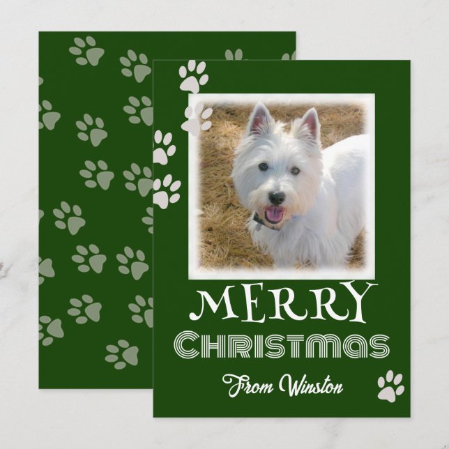 Paw druckt frohe Weihnachts-Dog-Fotokarten (Vorne/Hinten)