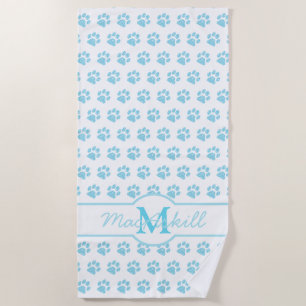 Paw druckt Glitzer Blue White Monogram Cat Dog Mam Strandtuch