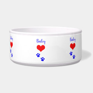 Paw druckt Niedlichen Herznamen Monogramm Rotes Bl Napf