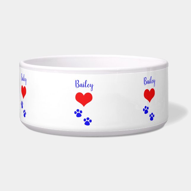 Paw druckt Niedlichen Herznamen Monogramm Rotes Bl Napf (Links)