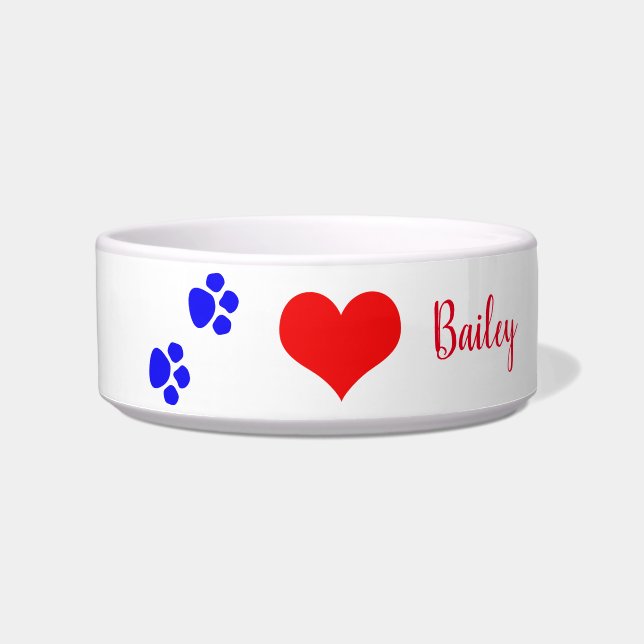 Paw druckt Niedliches Monogramm-Geschenk in blauem Napf (Vorderseite)