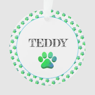 Paw druckt PET NAME Blue Green Fone Ornament