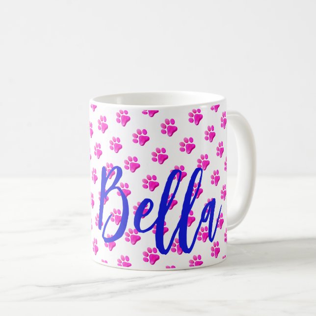 Paw druckt PET NAME Cat Dog Moderner Tierspass Kaffeetasse (VorderseiteRechts)