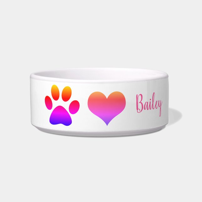 Paw druckt rosa Niedliche Monogramm-Geschenk Napf (Vorderseite)