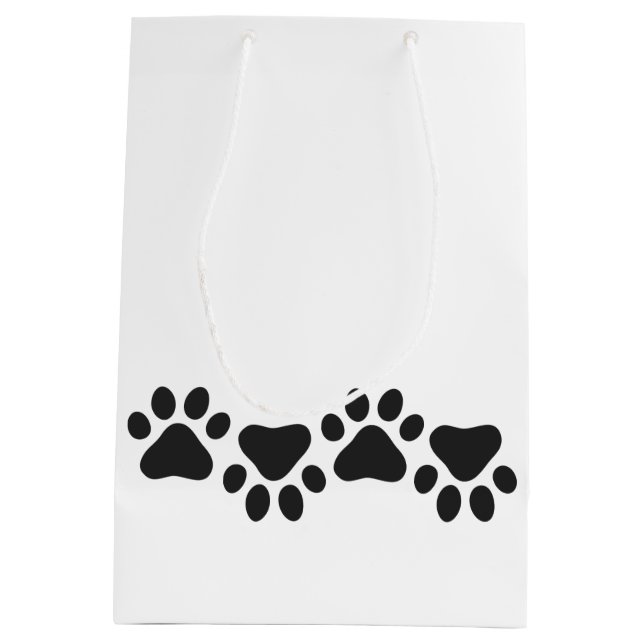 Paw druckt Schwarz-weiße Hunde Hunde Katzen Modern Mittlere Geschenktüte (Rückseite)