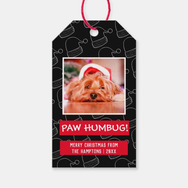 Paw Humbug Pet Foto Rot und Schwarz Weihnachten Geschenkanhänger (Vorderseite)