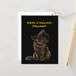 Paw-irgendein Halloween-Schwarzkatzenhut Postkarte