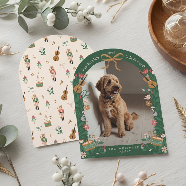Paw La La Woof Nutcracker Pet Photo Carte de Noël (Paw La La Woof Nutcracker Pet Photo Christmas Invitation)