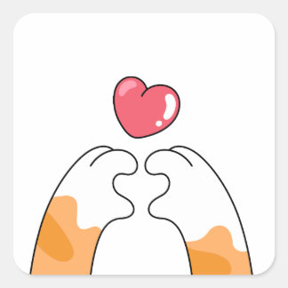 Paw Love: Cute Cat Paws Illustration Quadratischer Aufkleber